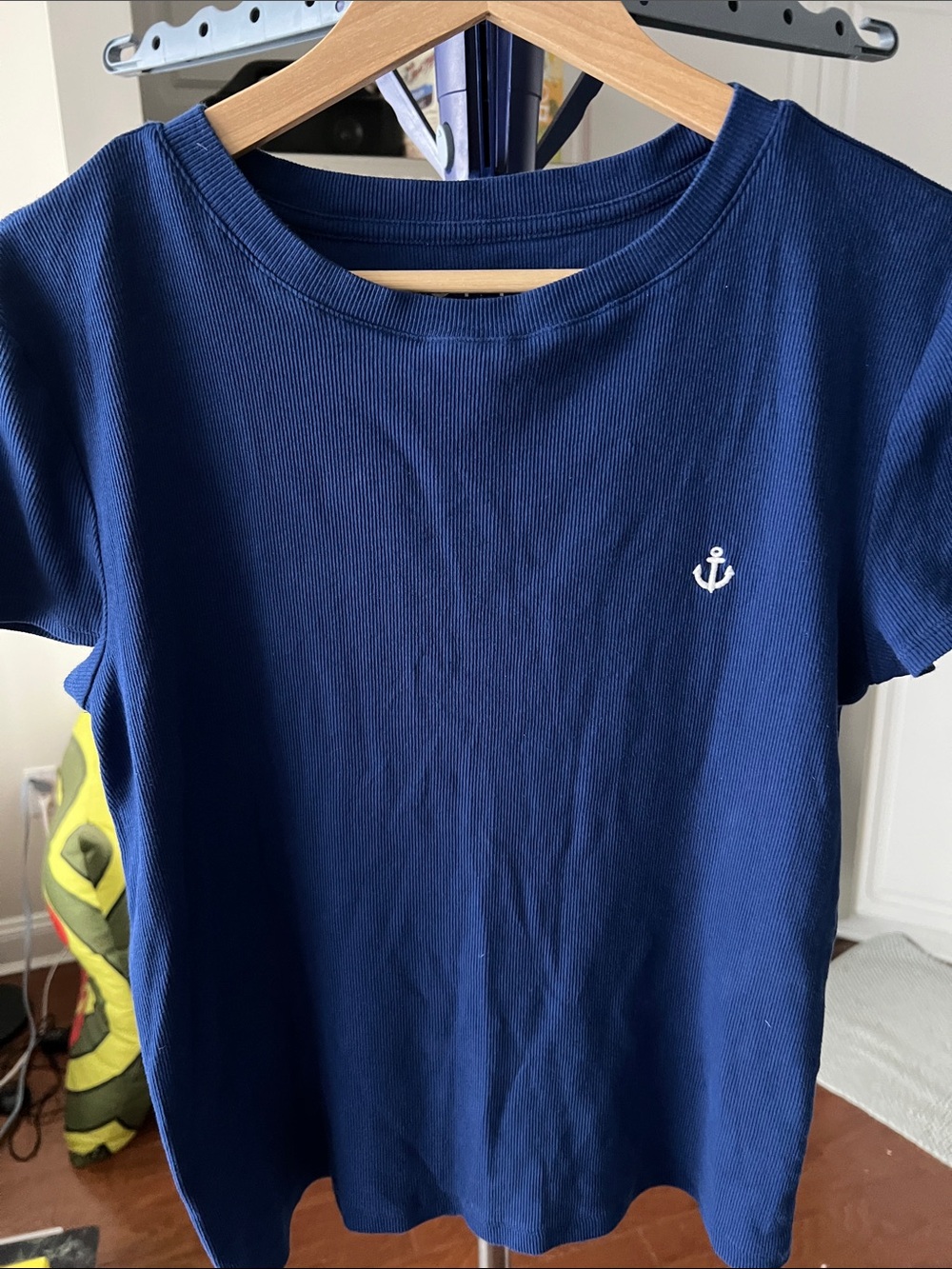 LOFT Navy Blue Short Sleeve Tee with White Anchor